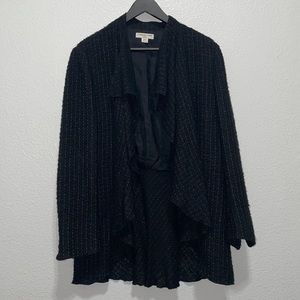 Coldwater Creek, Open Cardigan, Tweed, Black and Bronze Threading, Large (14-16)